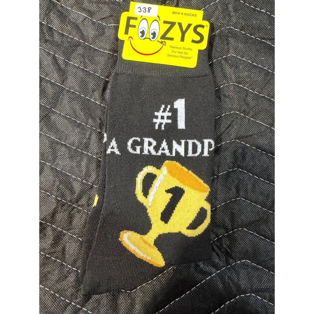 Foozys Crew Socks Mens 10-13 Black‎ NEW #1 Grandpa Trophy Novelty FM-97